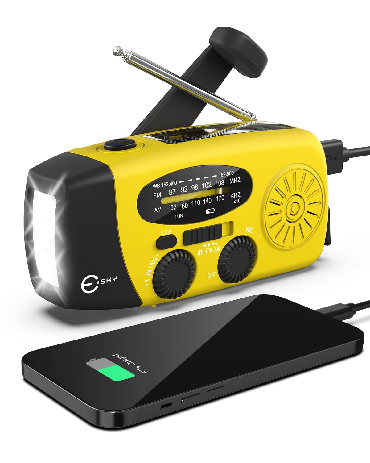 Esky Solar Hand Crank Self Powered Emergency Radio with LED Flashlight and 1000mAh Power Bank-image-14