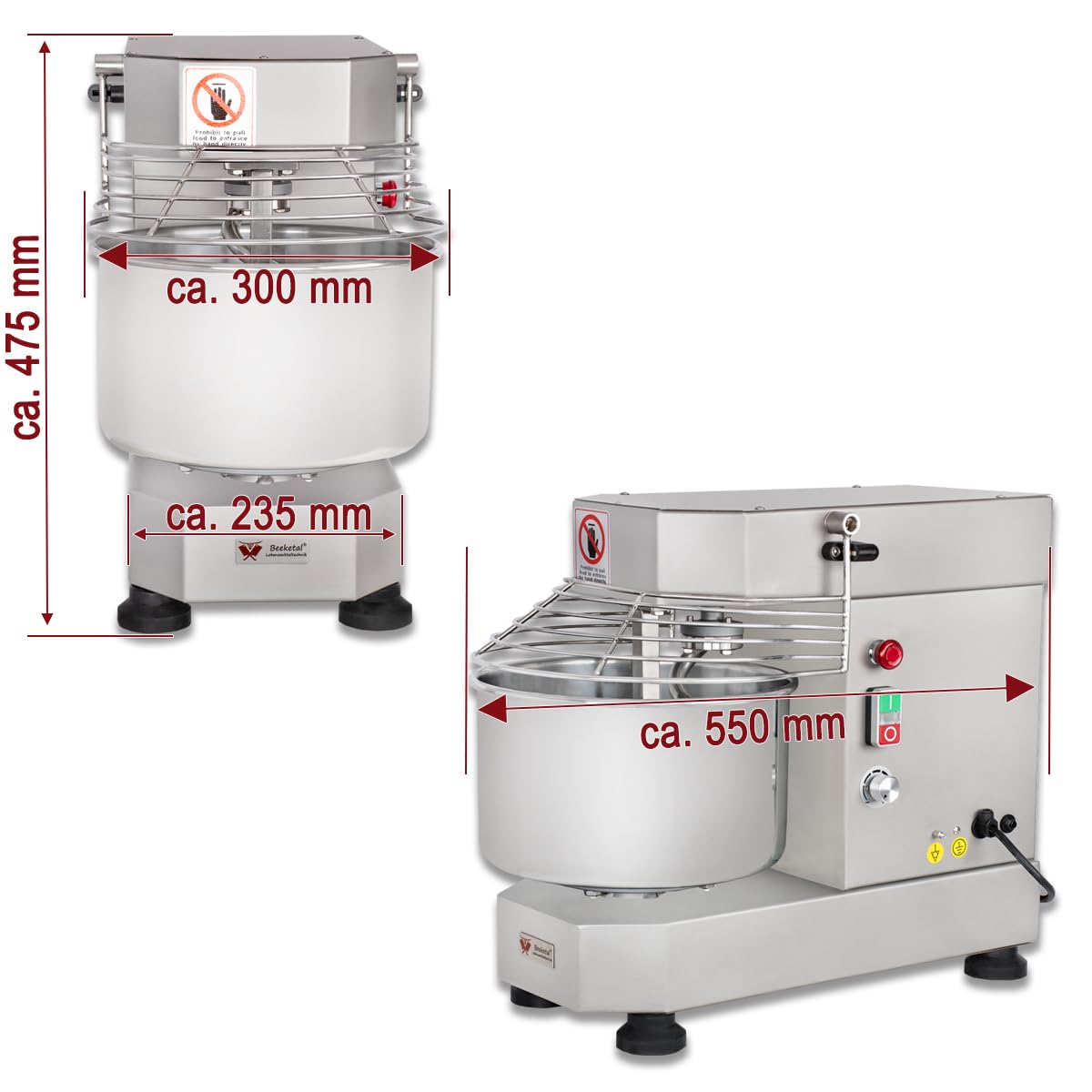 Beeketal Profi Teigknetmaschine BTK10-S – 10L Edelstahl Spiralkneter, 750W Tischgerät mit Geschwindigkeitsregulierung für max. 4kg Mehl, Gastro Teigmaschine für Pizza, Brot & Kuchen, 230V