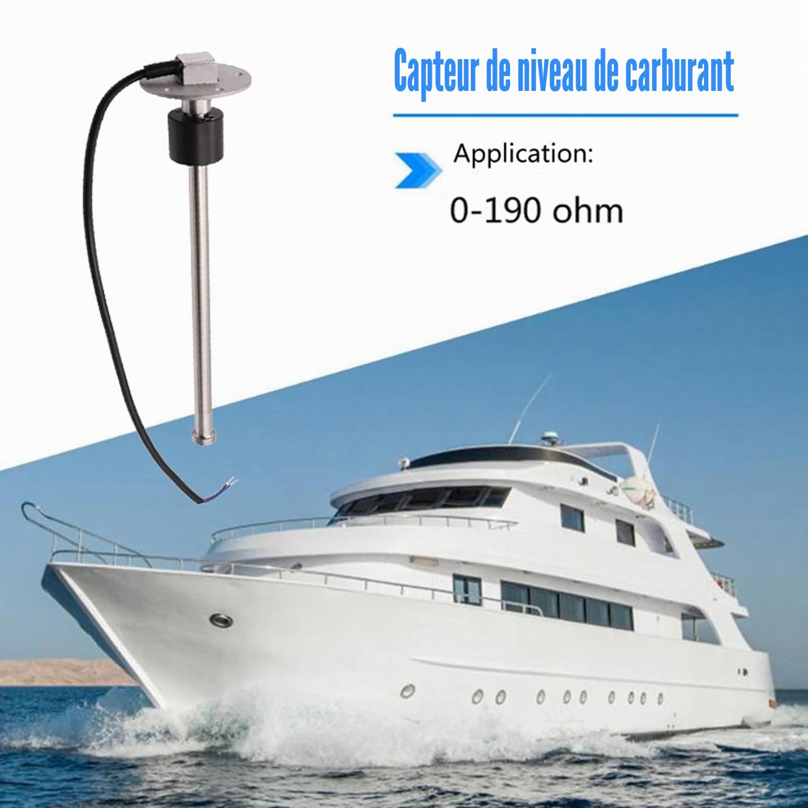 Geloo Capteur de Niveau de Carburant, 0-190 Ohm Capteurs de Niveau d'eau Jauge de Niveau de Carburant pour Véhicules et Bateaux (200mm)