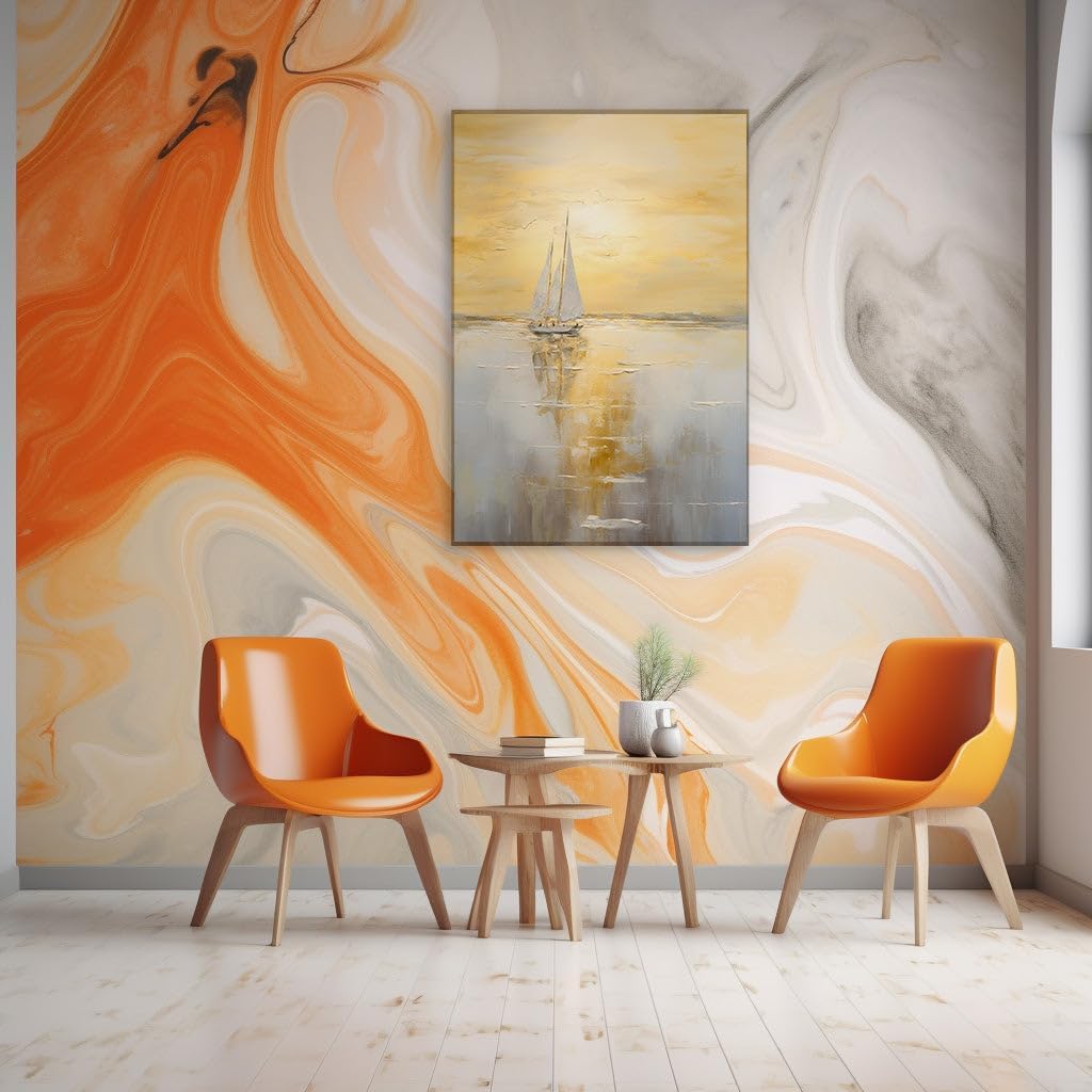 Canvas for Living room. Adrift in Serenity The Sailboat's Voyage Through Golden Twilight Skies, 27 x 18 inch Canvas Wall Art - Ready to Hang