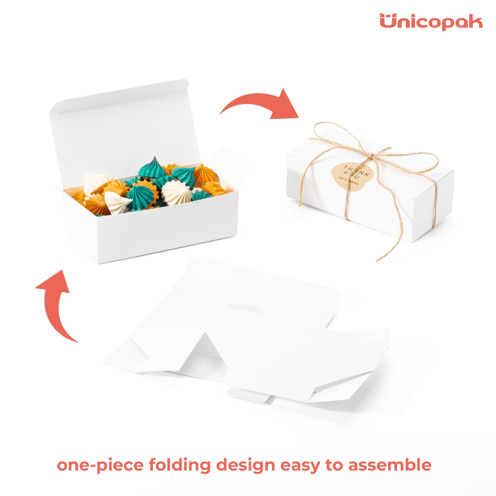 UnicoPak 20 Pack White Small Gift Boxes, 1/2 Lb. Candy Boxes, Food-grade Material, Ideal for Food or Gift Packaging, Gifting Jewelry or Trinkets, Storage Small Items, 5 1/2 x 2 3/4 x 1 3/4"
