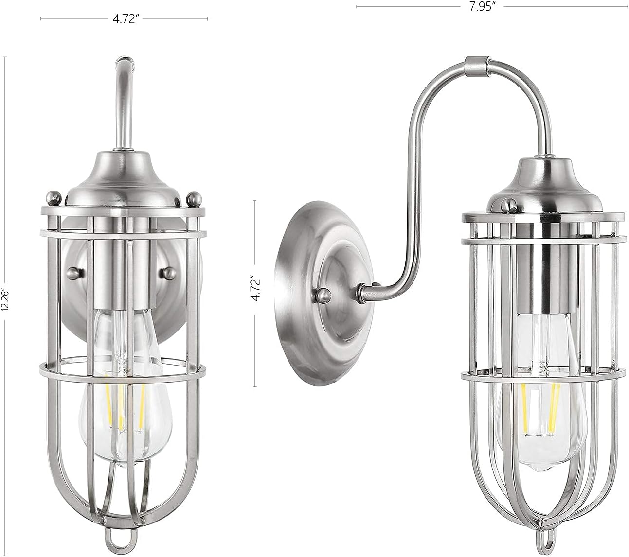 Nеw Dеаl WINGBO Industrial Wire Cage Wall Sconce Set of 2, Plug-in or Hardwired Vintage Wall Light, Farmhouse E26 Base Vintage Edison Lighting Fixture for Headboard Bedroom Nightstand Porch Bathroom, Nickel