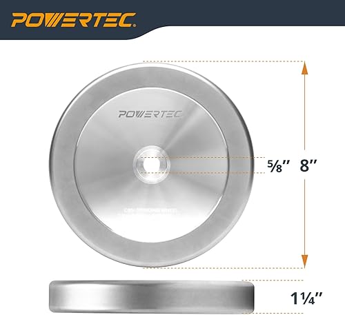 Miniatura 40 de POWERTEC Muela amoladora de banco de 8 pulgadas, grano 80, muela abrasiva de óxido de aluminio para amoladora de pedestal de banco, eje de 1 pulgada