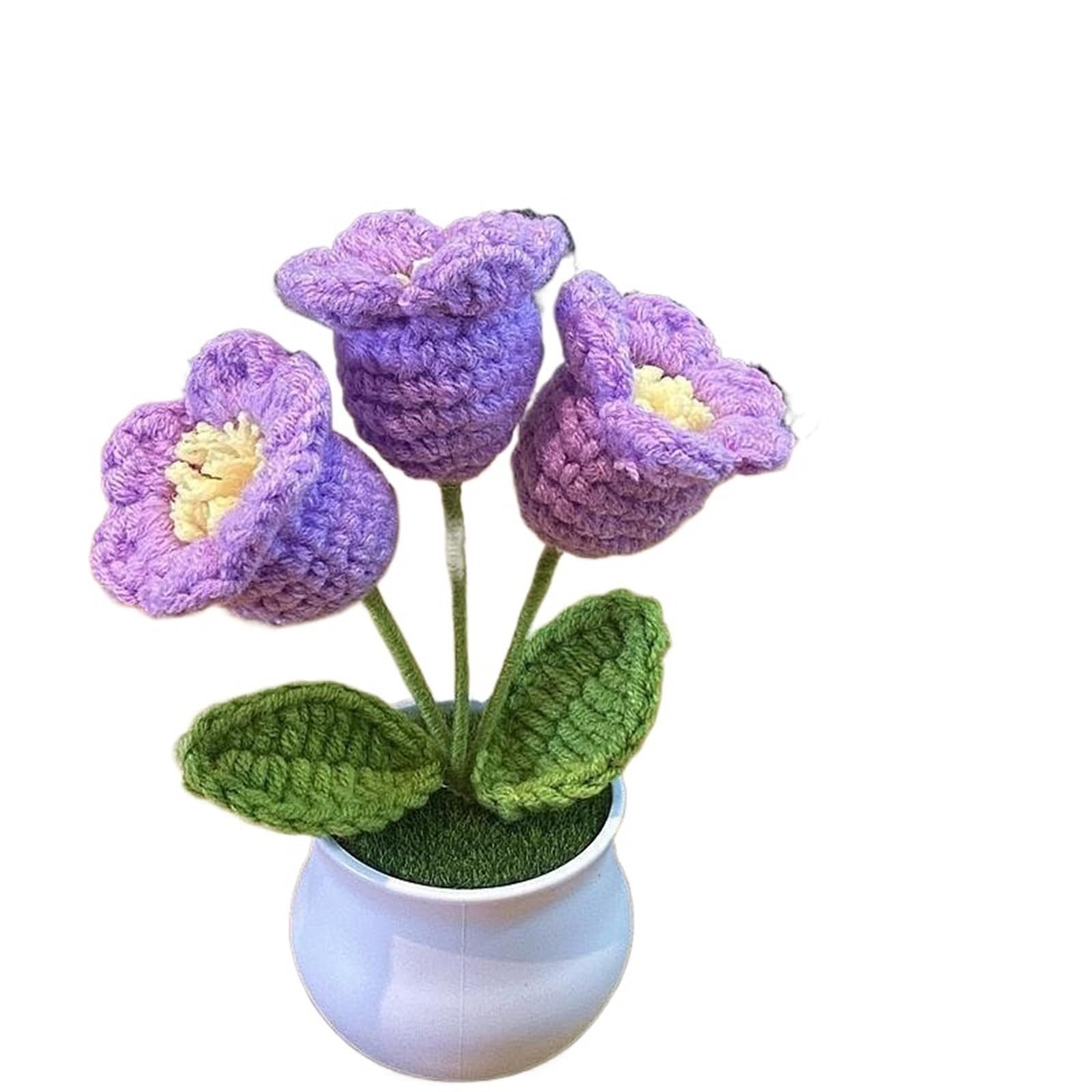 ENWWCH Hand Woven Lily Valley Potted Home Decoration Knitted Simulated Flower Sunflower Bouquet For Home(Color7)