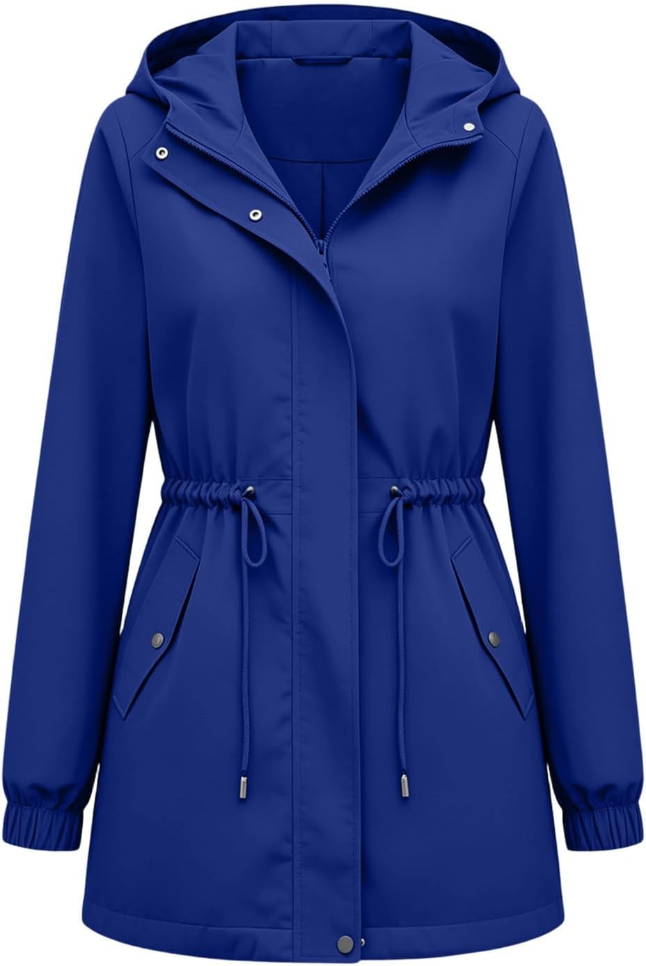 Womens Trench Coat with Hood Waterproof Lightweight Windbreaker Drawstring Rain Jacket Hiking Travel Outdoor Clothes