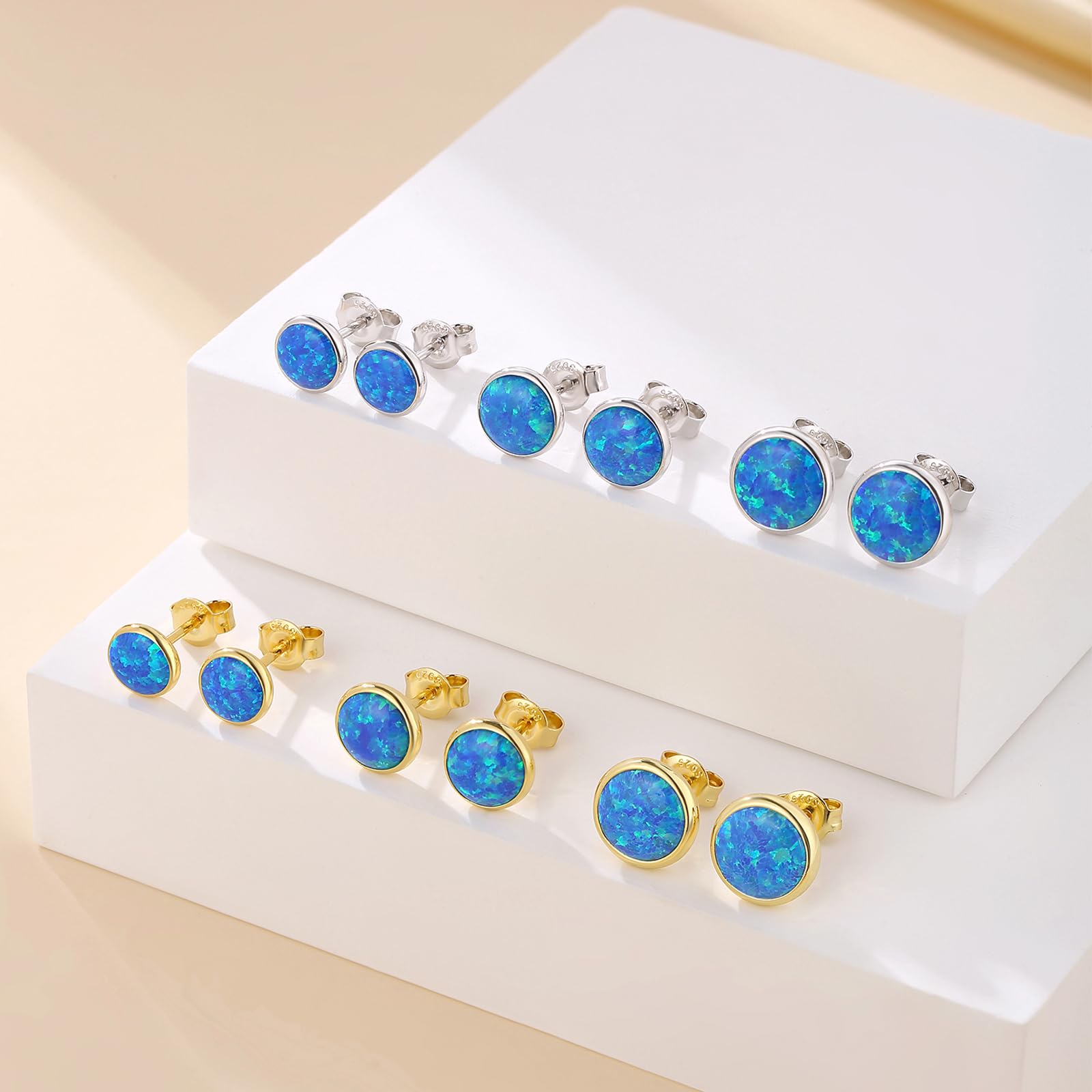 925 Sterling Silber Opal Ohrringe Mehrfarbig Runde Ovale Opal Ohrstecker Hypoallergene Schmuck Geschenke für Damen 5/6/7/8 mm