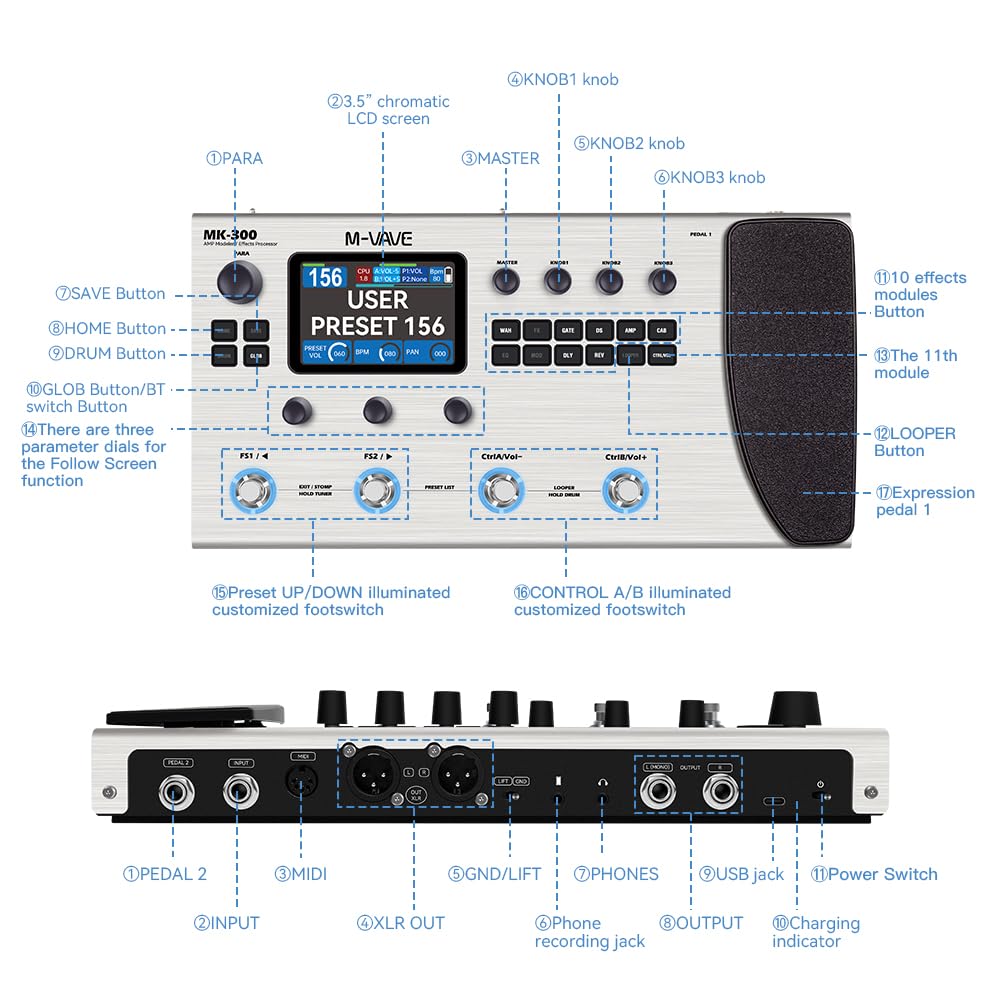 Amazon.com: M-VAVE MK-300 Guitar Multi-Effects Processor