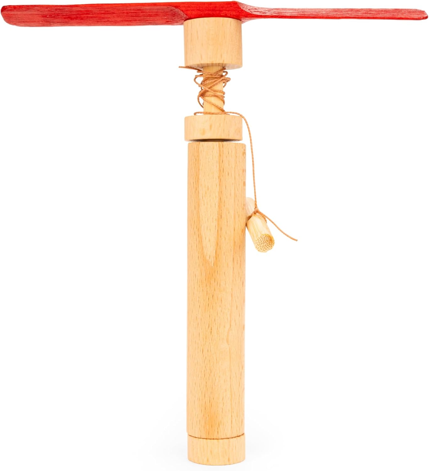 Kikkerland Huckleberry Pull Helicopter – Beechwood Flying Toy with Launcher for Outdoor Play
