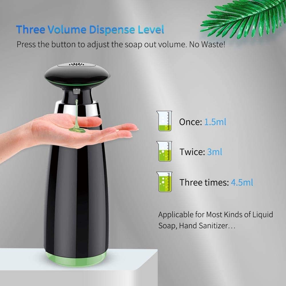 Dispenser per Sapone Liquido Automatico, distributore di Sapone Ricaricabile a Batteria, distributore di Sapone a Mano Tocco per Bagno Cucina 12oz / 350ml (Color : Black)