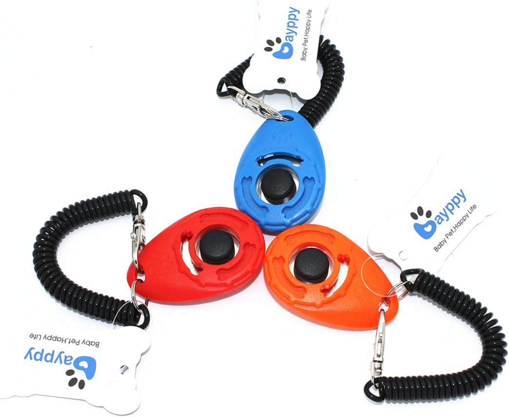 Water Drop Shaped Pet Dog Training Clicker Kit Set with Wrist Band,3 Colors 3pcs Dog Clicker Training System Tool for Dogs, Cats, Horses,Birds,Pets(Blue+Red+Orange)