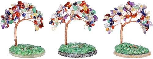 Miniatura 7 de Jovivi Árbol de cristal de 7 chakras, cristales curativos, árbol de dinero en base de ágata con alambre de cobre caído, adorno de árbol de la vida