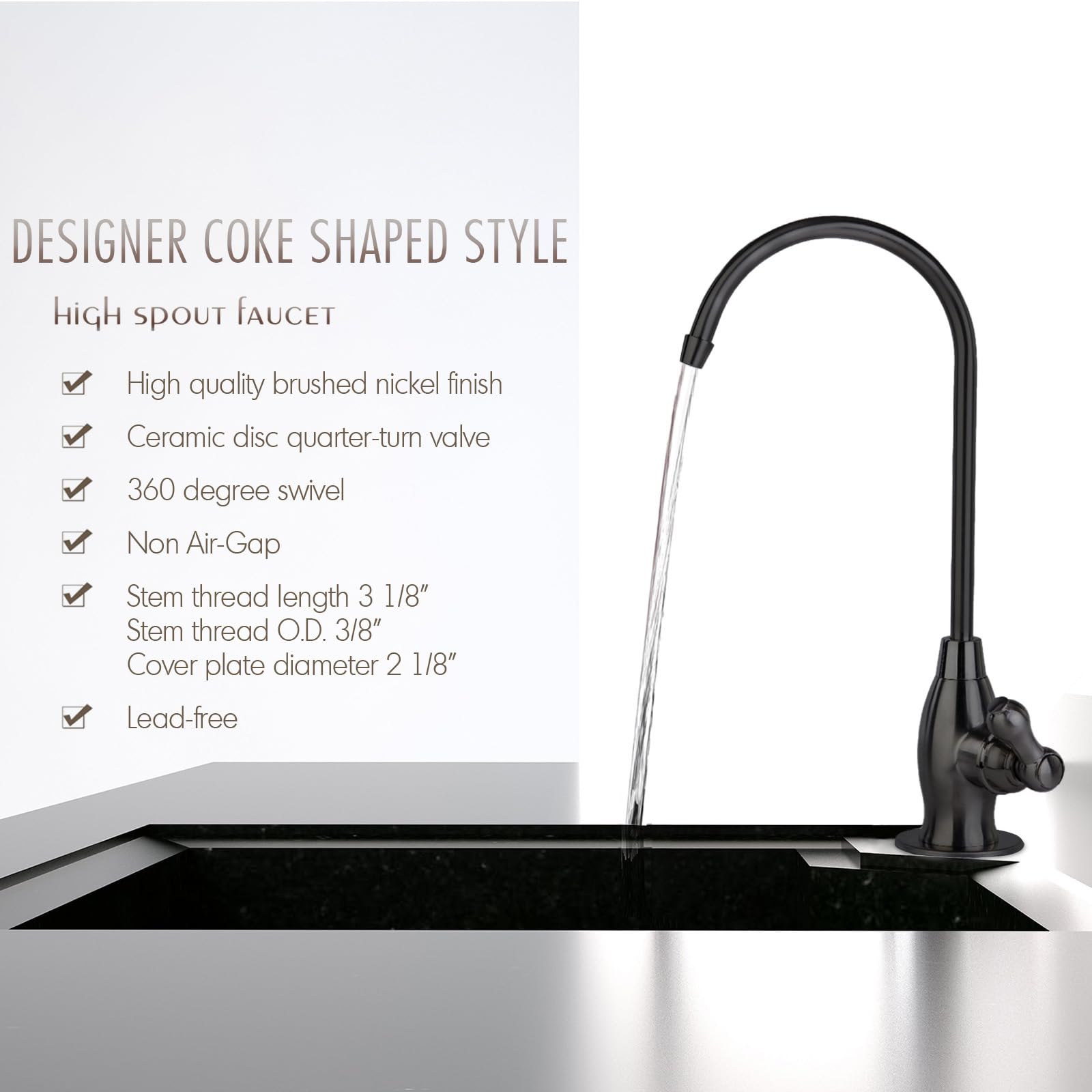 iSpring GK1-ORB Grifo de Ósmosis Inversa de Alta Resistencia, Grifo de Agua Potable para Barra de Cocina de Caño Alto, Grifo de Ósmosis Inversa de Estilo Contemporáneo, Negro Frotado con Aceite