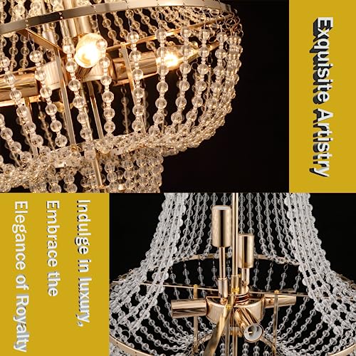 Krasty Modern French Empire Gold Crystal Chandelier, Luxury Hanging Pendant Lighting,K9 Crystal Chandelier Light For Dining Room Foyer Entryway And Living Room W17 In #TOP2