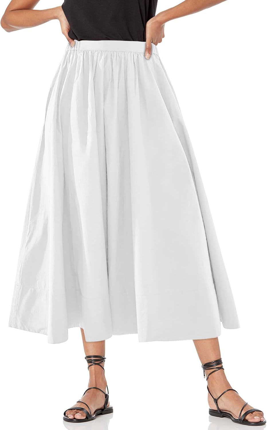 Yousify Women’s A-Line Midi Skirts Casual Elastic High Waist Flowy Swing Pleated Beach Boho Long Skirt with Pocket