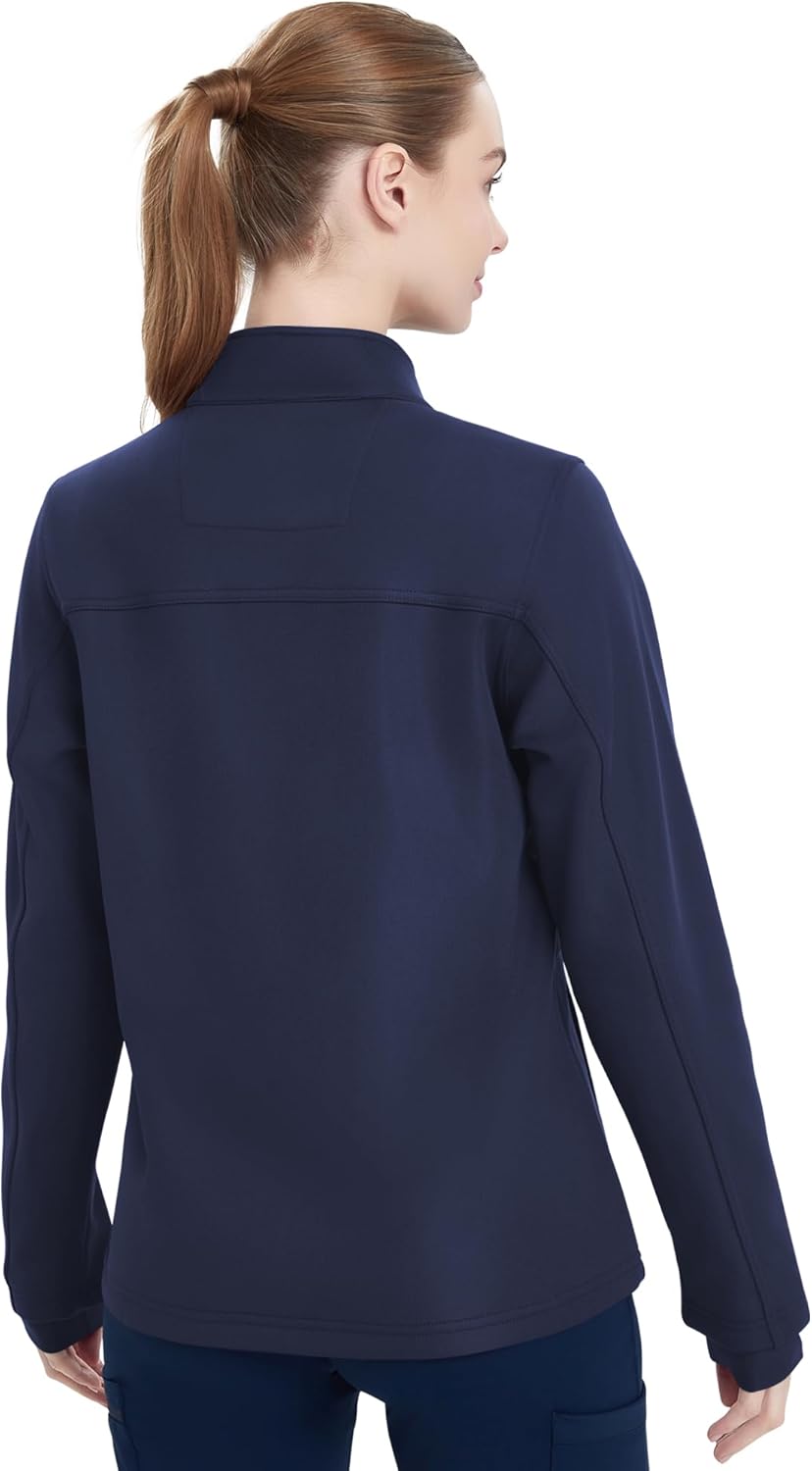 QBK Women's Heavyweight Bonded Fleece Scrub Jacket, Warm Modern Fit Zip-up Front Uniform Coat with 5 Pockets