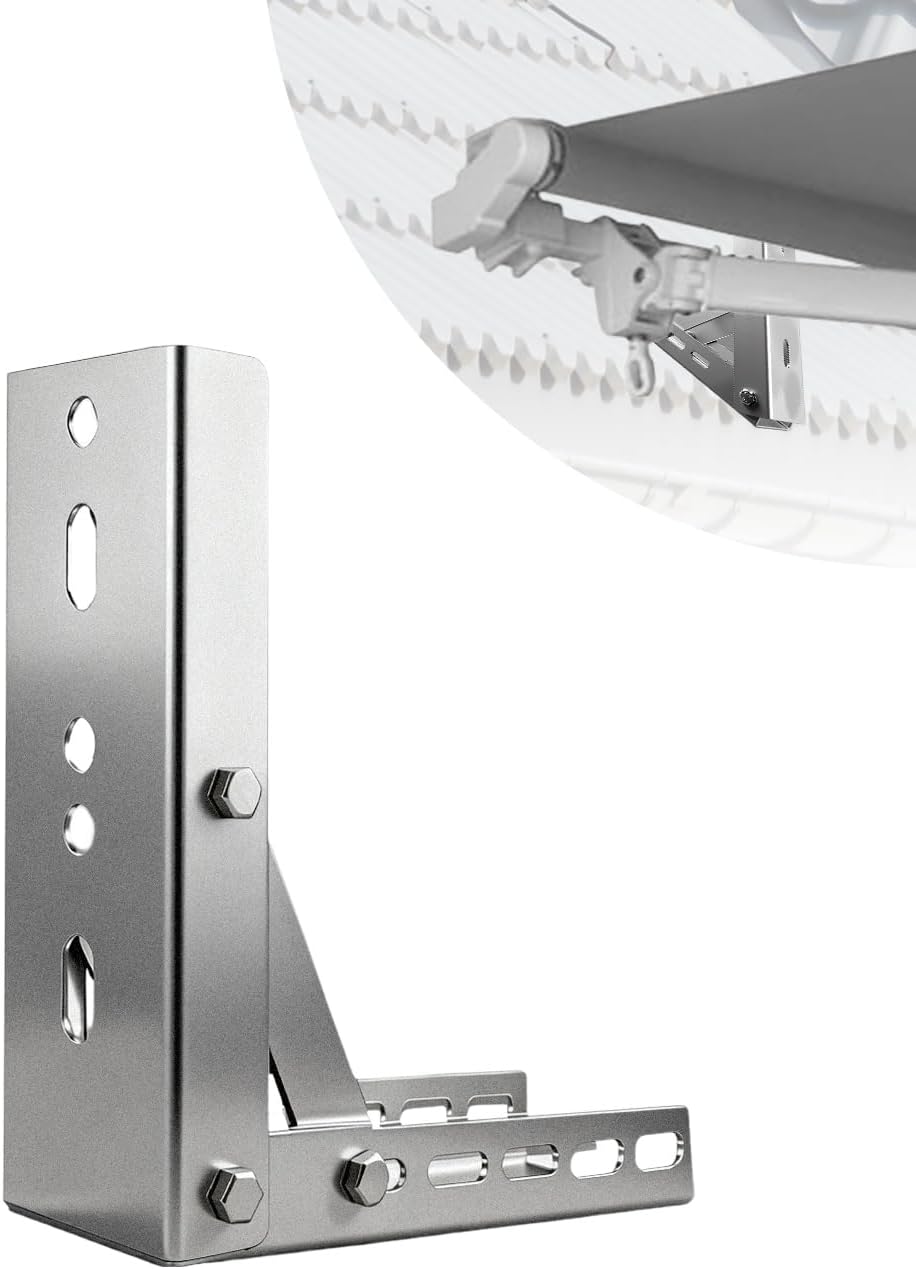 Universal Awning Mounting Bracket for Retractable Awnings, Heavy-Duty Iron Roof Installation Kit, Adjustable Angle Awning Support Frame for Patio, Balcony, and Window Shade, Silver