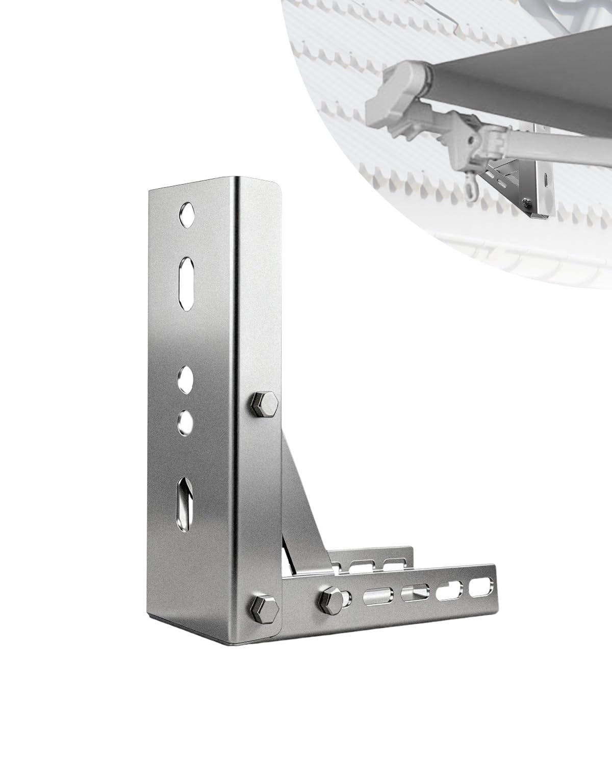 Photo 1 of Universal Awning Mounting Bracket for Retractable Awnings, Heavy-Duty Iron Roof Installation Kit, Adjustable Angle Awning Support Frame for Patio, Balcony, and Window Shade, Silver