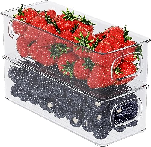 Image of Snazzy Plastic 6 Pack Clear Refrigerator Organizer Bins with Handles, Stackable Food Storage Bins for Pantry, Fridge, Cabinet, Countertops, Kitchen Storage Organizer , 25.4 x 10.2 x 7.6 Centimeters