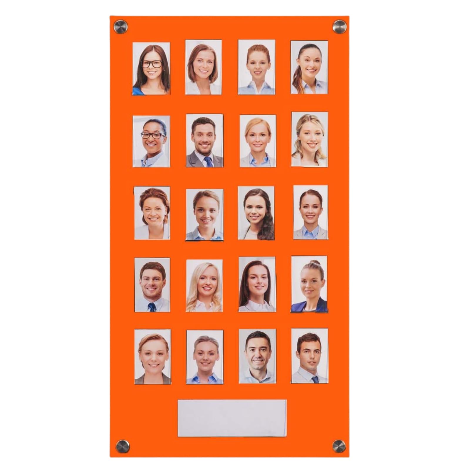 Get Acrylic Photo Frames - Orange 20 Pocket Image Staff, Student, Employee Display Board With Pocket Header. 605mm Height x 328mm Width (60.5cm x 32.8cm) — image 1