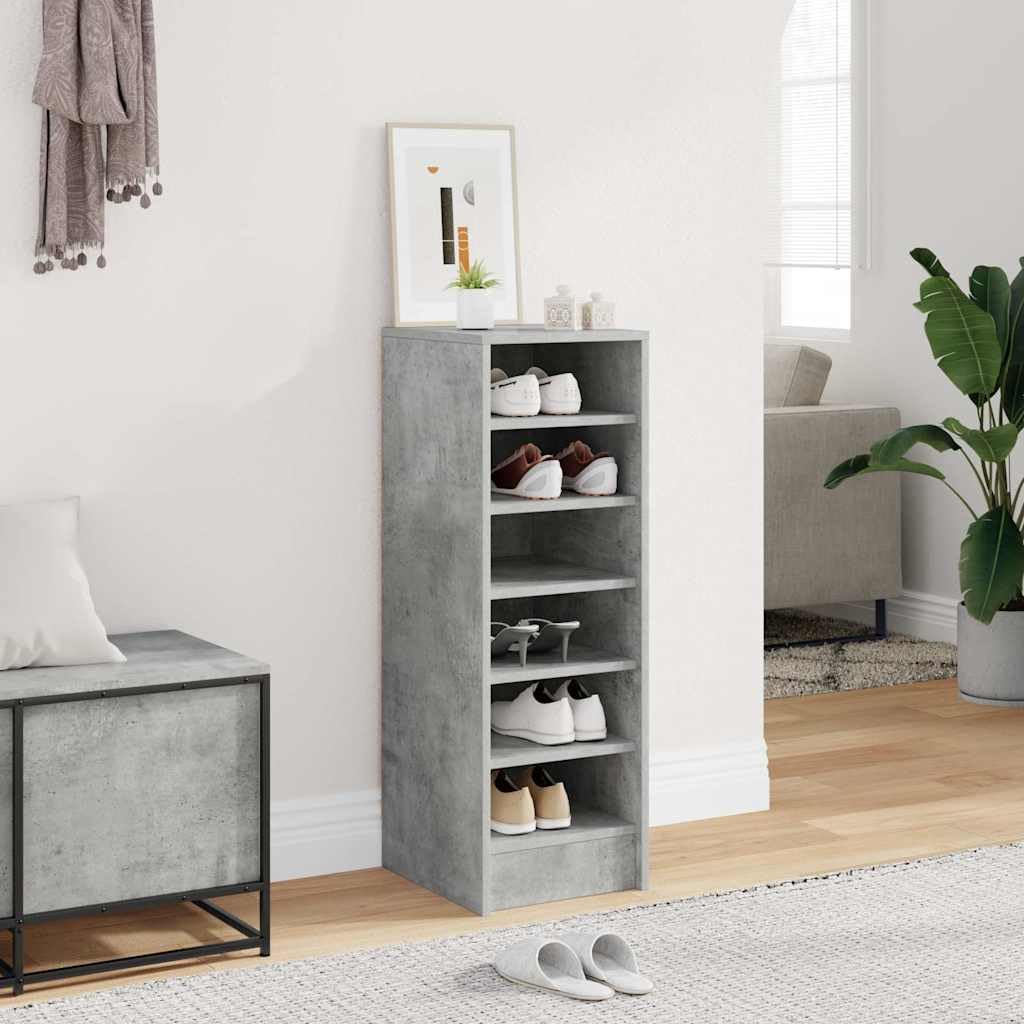 Zapatero de madera (31,5 x 35 x 90 cm, 6 compartimentos), color gris