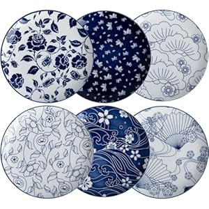 Ceramic Dinner Plates, 8 Inch Porcelain Dessert Salad Plates for Appetizer, Small Lunch – Dishwasher & Microwave Safe Kitchen Plates, Set of 6 (Blue)