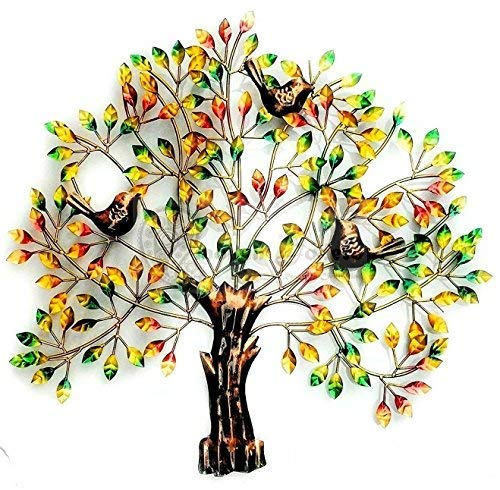 Image of Bharat Art Metal Iron 3 Bird Tree Multi Decorative Wall Art | Handcrafted Metal Wall Sculpture for Living Room Bedroom Office Hotels Cafe | Multicolor | 30 x 1 x 30 Inch | W051 (B)