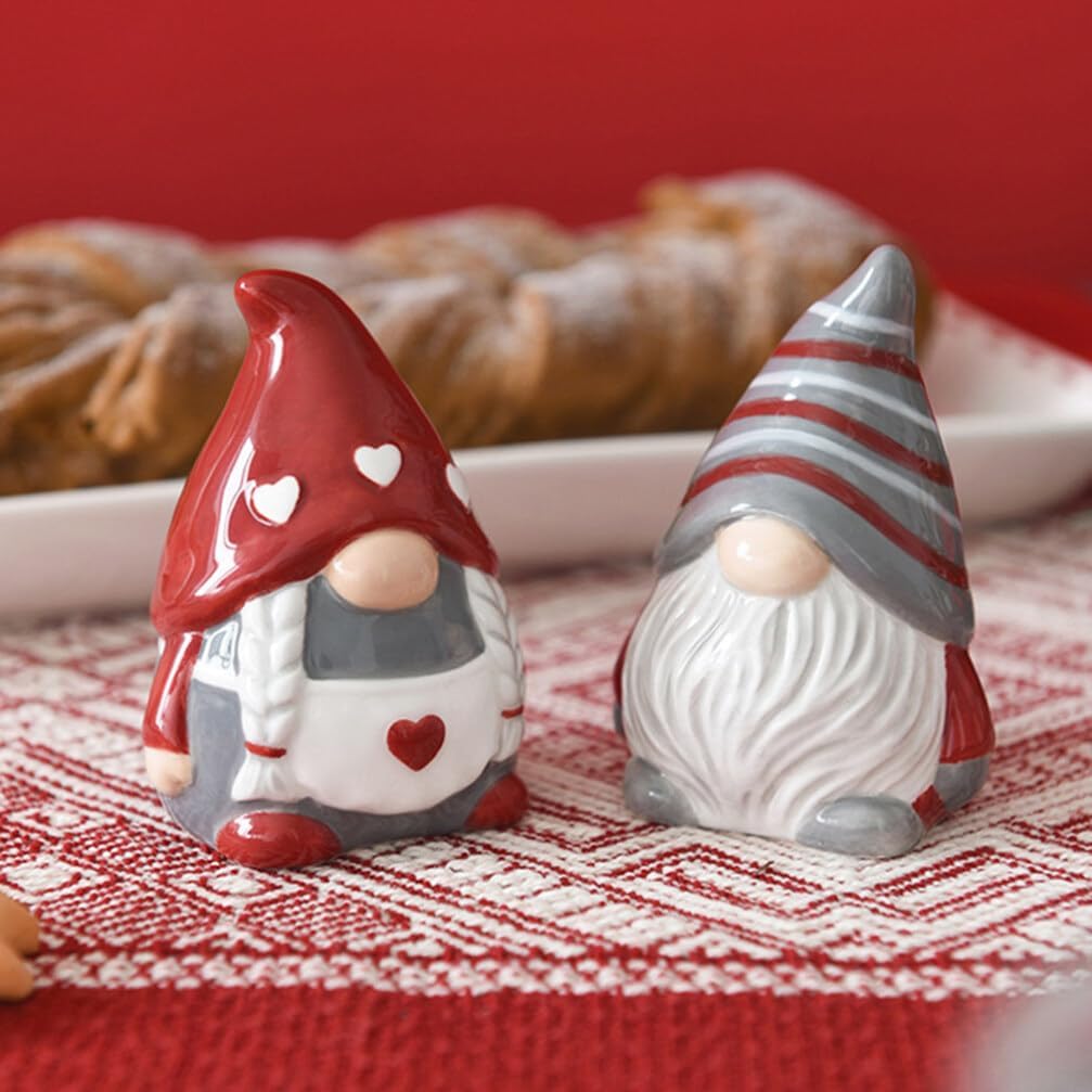 VOSAREA Ceramic Gnomes Salt and Pepper Shaker Set 2pcs Cute Dwarf Shaped Spice Dispenser Condiment Holder Seasoning Container Collection for Cooking Baking Kitchen
