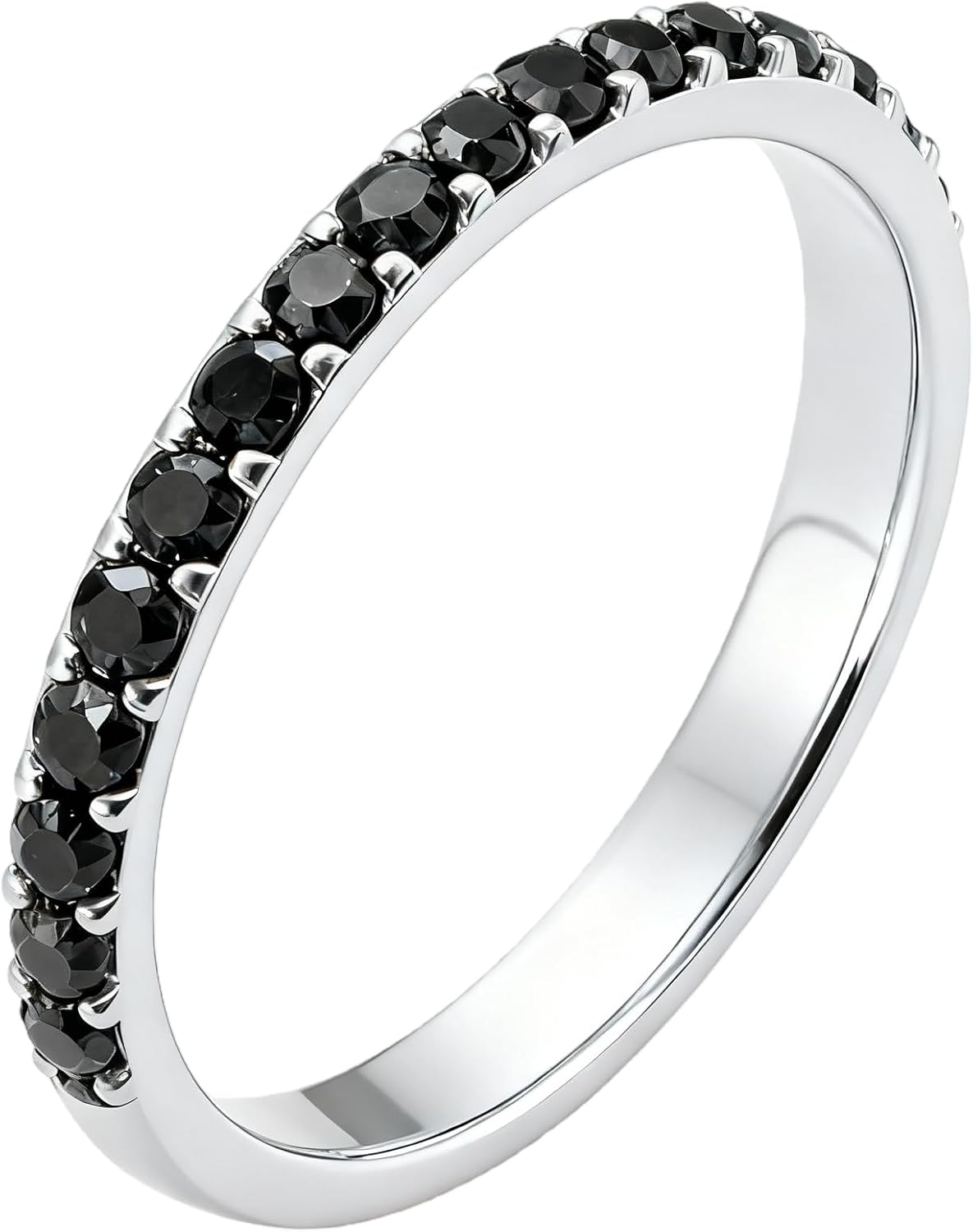 14K Rose Gold Black Diamond Eternity Band Ring for Women, Round Carat Wedding Anniversary Cocktail Ring, Fake Wedding Ring, Princess Cut Engagement Ring Alternative, Wedding Registry Must Have