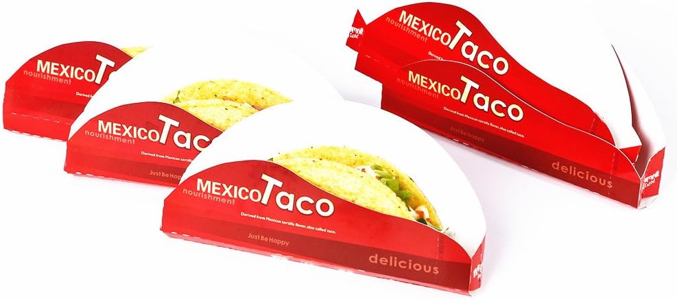 Disposable Taco Holder Taco with Recipes E-BOOK - Perfect For Party and Take Out Restaurant Paperboard Taco Rack -50 Pack