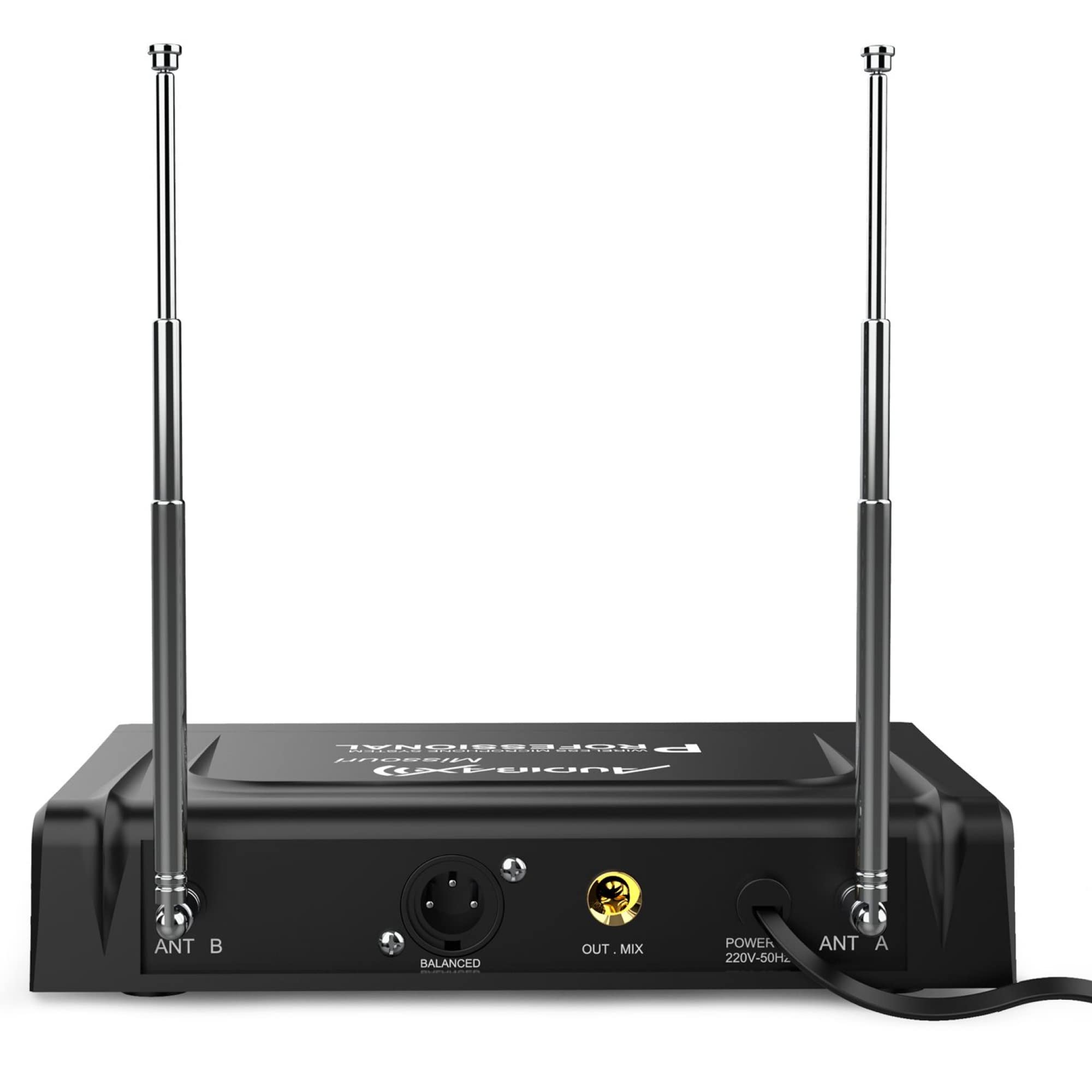 Audibax Missouri 2500-1 - Bezprzewodowy system mikrofonów VHF z dwoma ostrzami - mikrofony bezprzewodowe Madonna o częstotliwości A - system ze wskaźnikami RF/AF - złącza wyjściowe XLR i pomocnicze