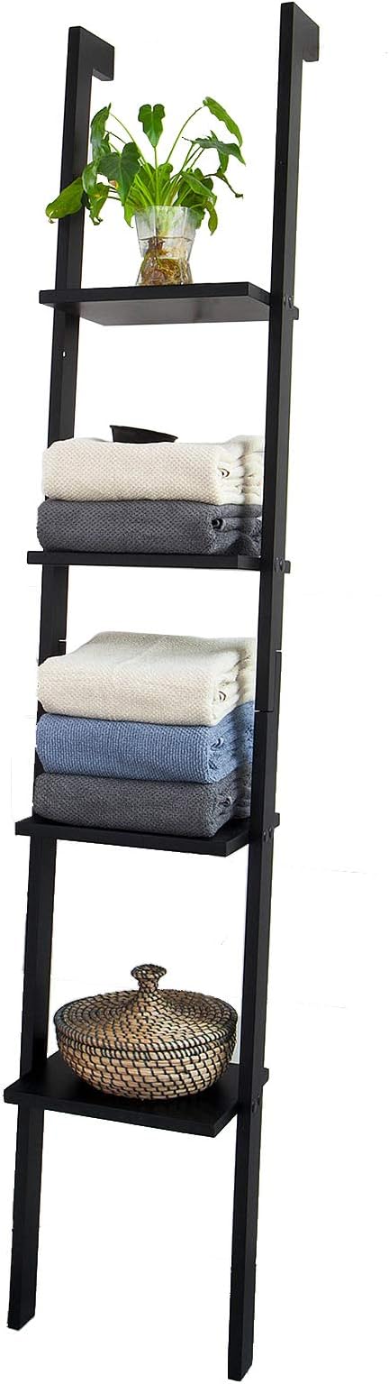 SoBuy (UAE STOCK) FRG15-SCH ladder bookcase made of wood with four floors,book shelf, stand shelf, wall shelf