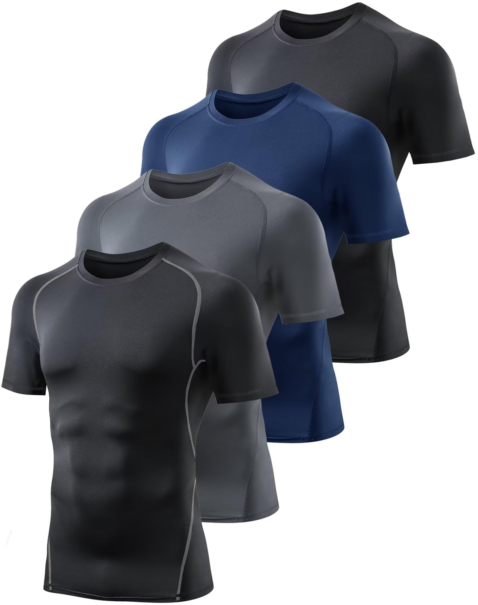 4 Pack Tee Shirt Compression Homme Manches Courtes Tshirt Running Homme Vetement de Fitness Gym Compression Maillot T-Shirt Baselayer pour Sports Jogging Musculation Gym