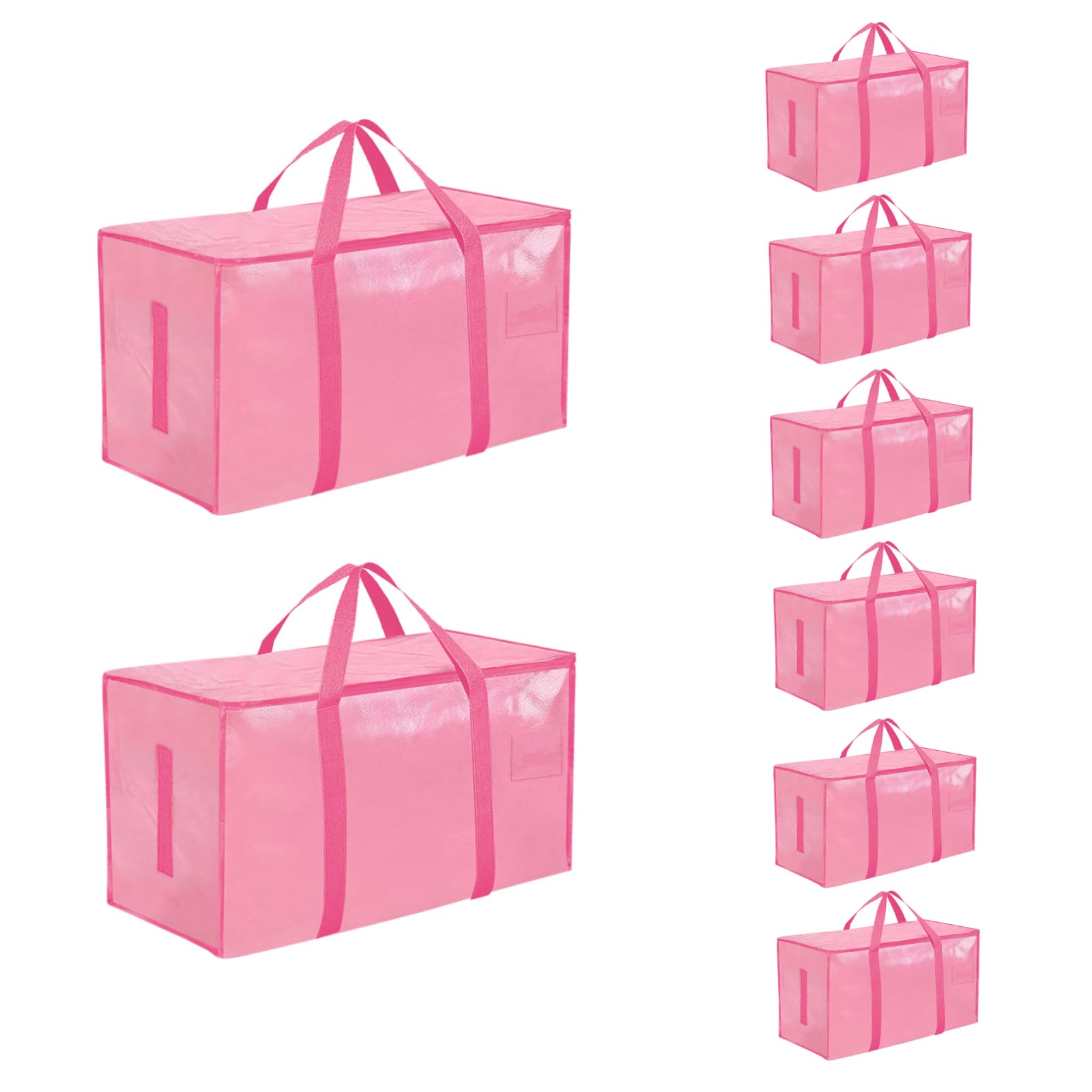 SummitFlare Extra Large Heavy Duty Moving Bags - Waterproof Storage Totes with Reinforced Handles & Zippers, Foldable for College Dorm Essentials, Clothes Storage & Travel (8-Pack Pink)