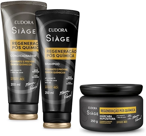 Eudora Kit Siàge Regeneração Pós Química: Shampoo 250ml + Máscara 250g + Condicionador 200ml