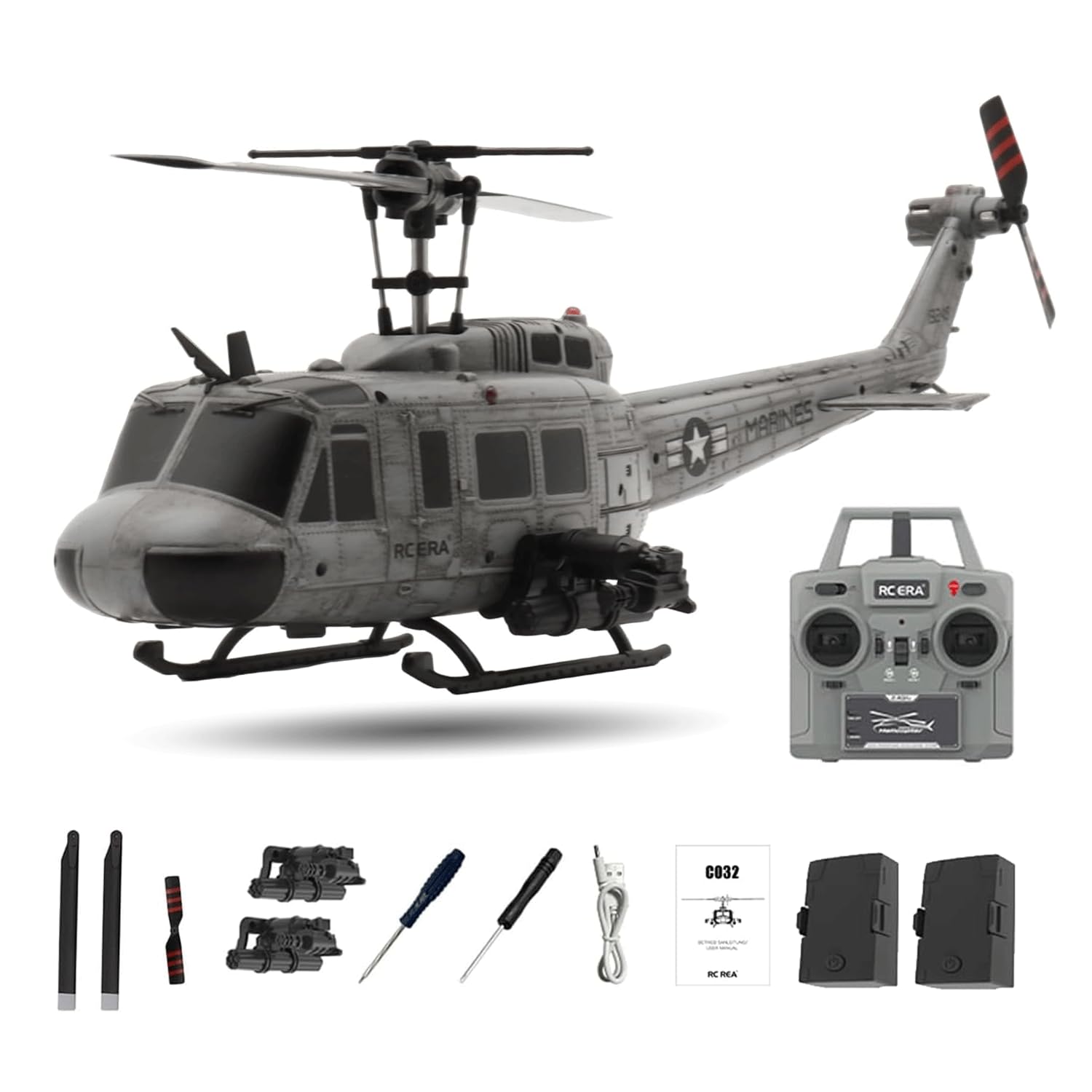 NULA RC ERA C032 UH-1 Huey RC Helicopter, 1:48 Scale 6-Axis Gyro 6CH Brushless Flybarless Stabilized Aircraft 3D Inverted Flight Optical Flow Positioning for Adults Hobbyists