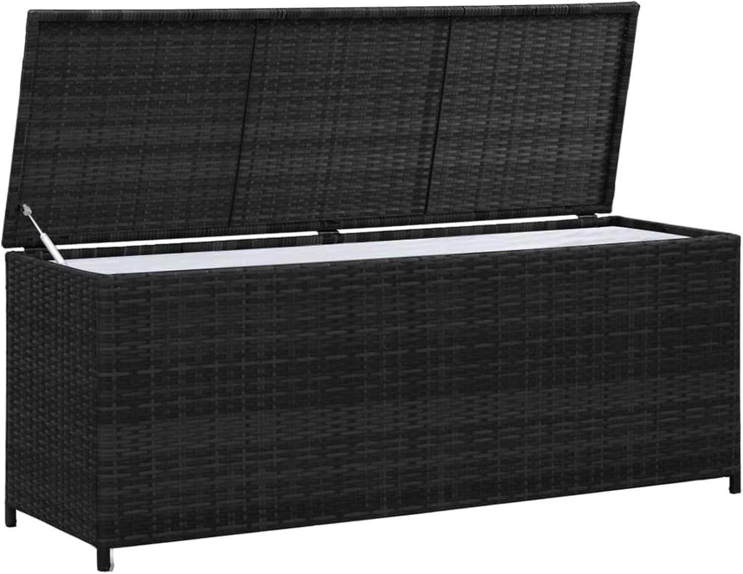 Garden Storage Box Black 150 x 50 x 60 cm Poly Rattan Garden Box Weatherproof Garden Bench with Storage Space