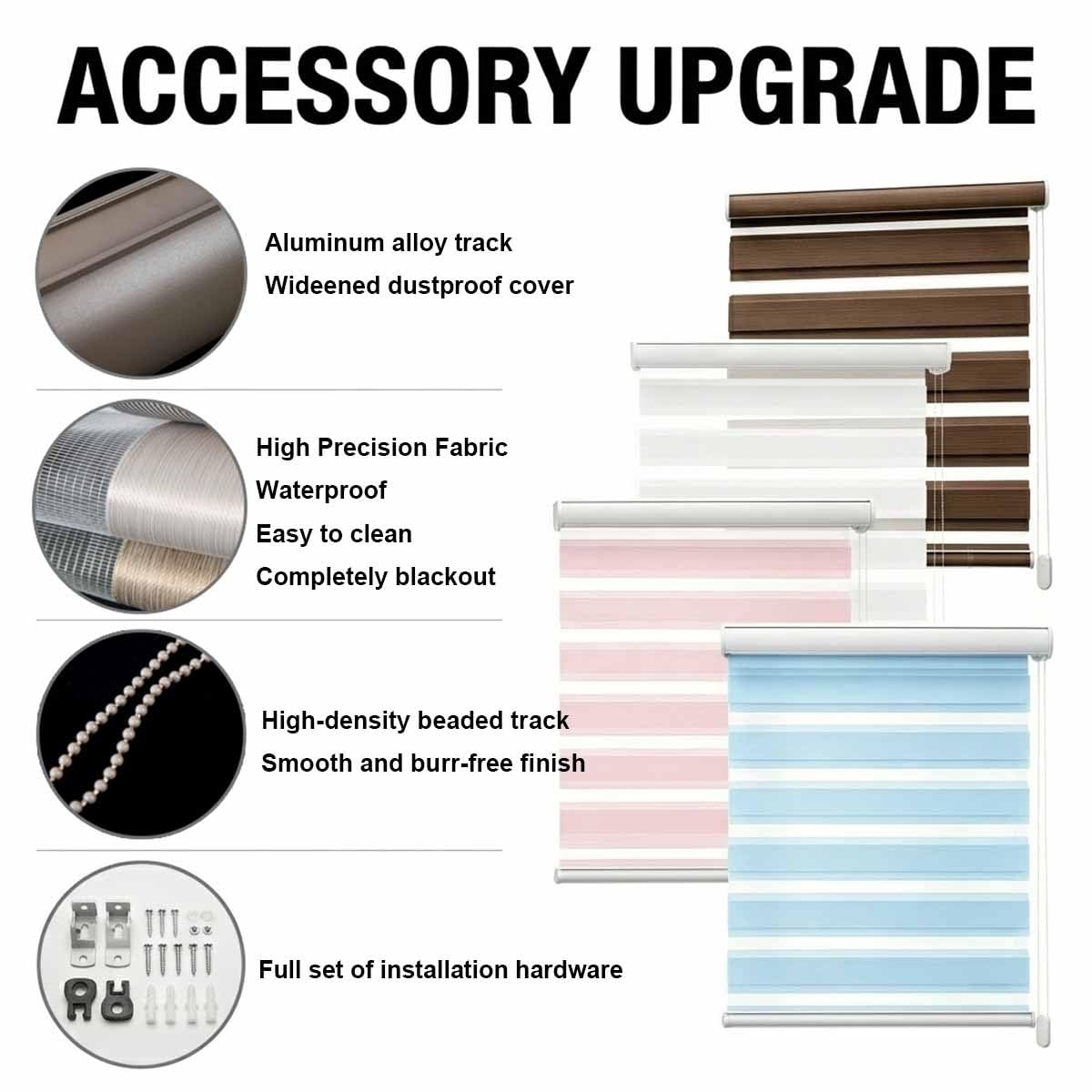 Store Enrouleur Jour Nuit, Store Zèbre Double Tissu avec Clips, Rideau Translucide Et Occultant pour Fenêtre Et Porte, Protection Solaire, Largeur 50 60 80 100 120 140 155cm