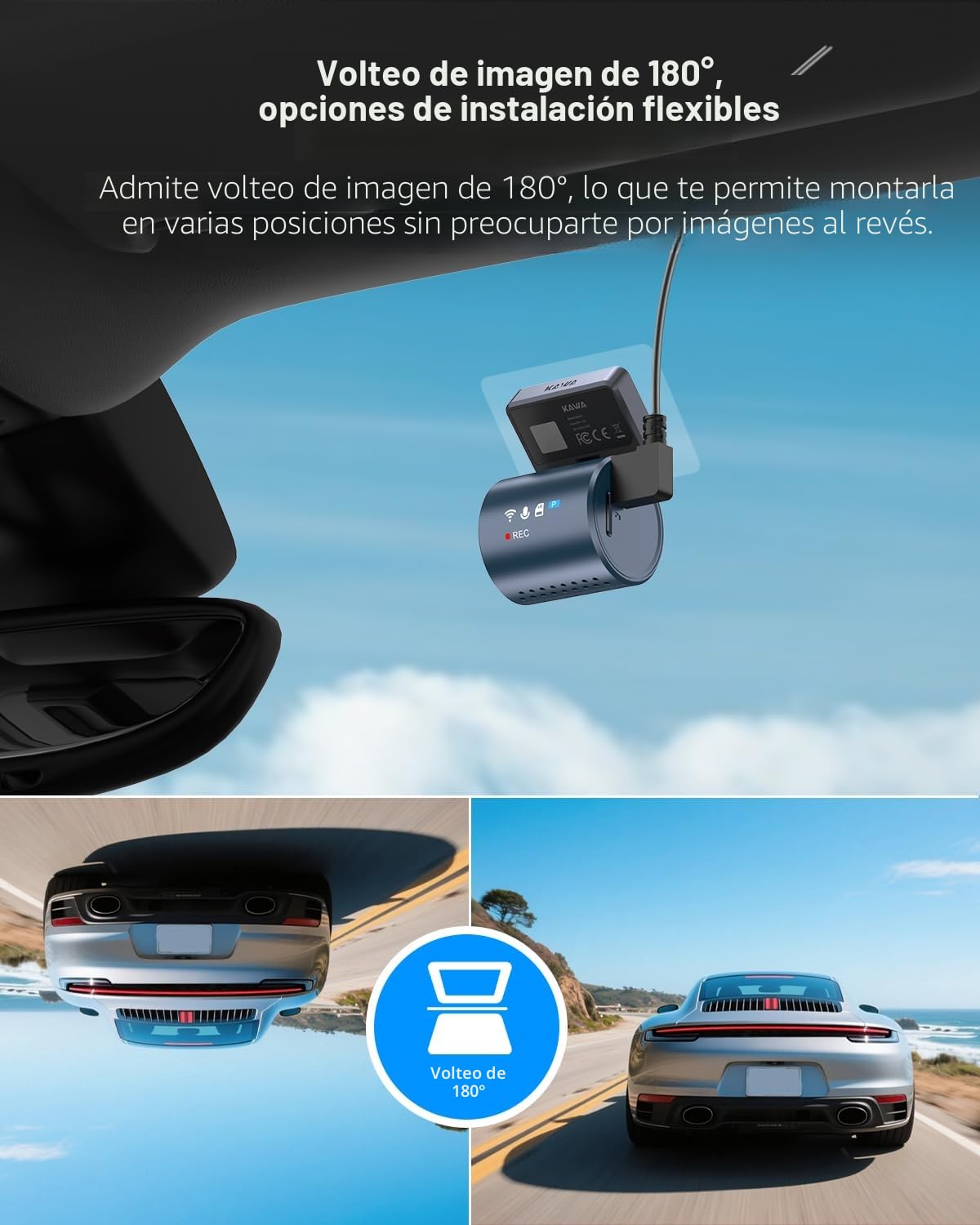 KAWA Dashcam - Pantalla Transparente, 2K1296P Cámara para Coche,Control por Voz, WDR/3D DNR, Visión Nocturna, Sensor G, Supercondensador, Incluye Tarjeta SD 32GB, App Control