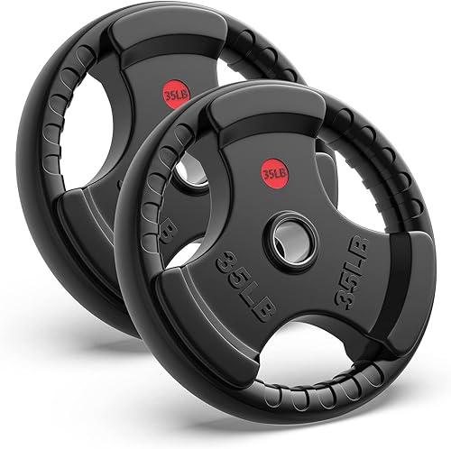 Miniatura 10 de GIKPAL Placas de pesas de goma de 2 pulgadas con agarre olímpico para levantamiento de pesas y entrenamiento de fuerza en casa y gimnasio, placas de