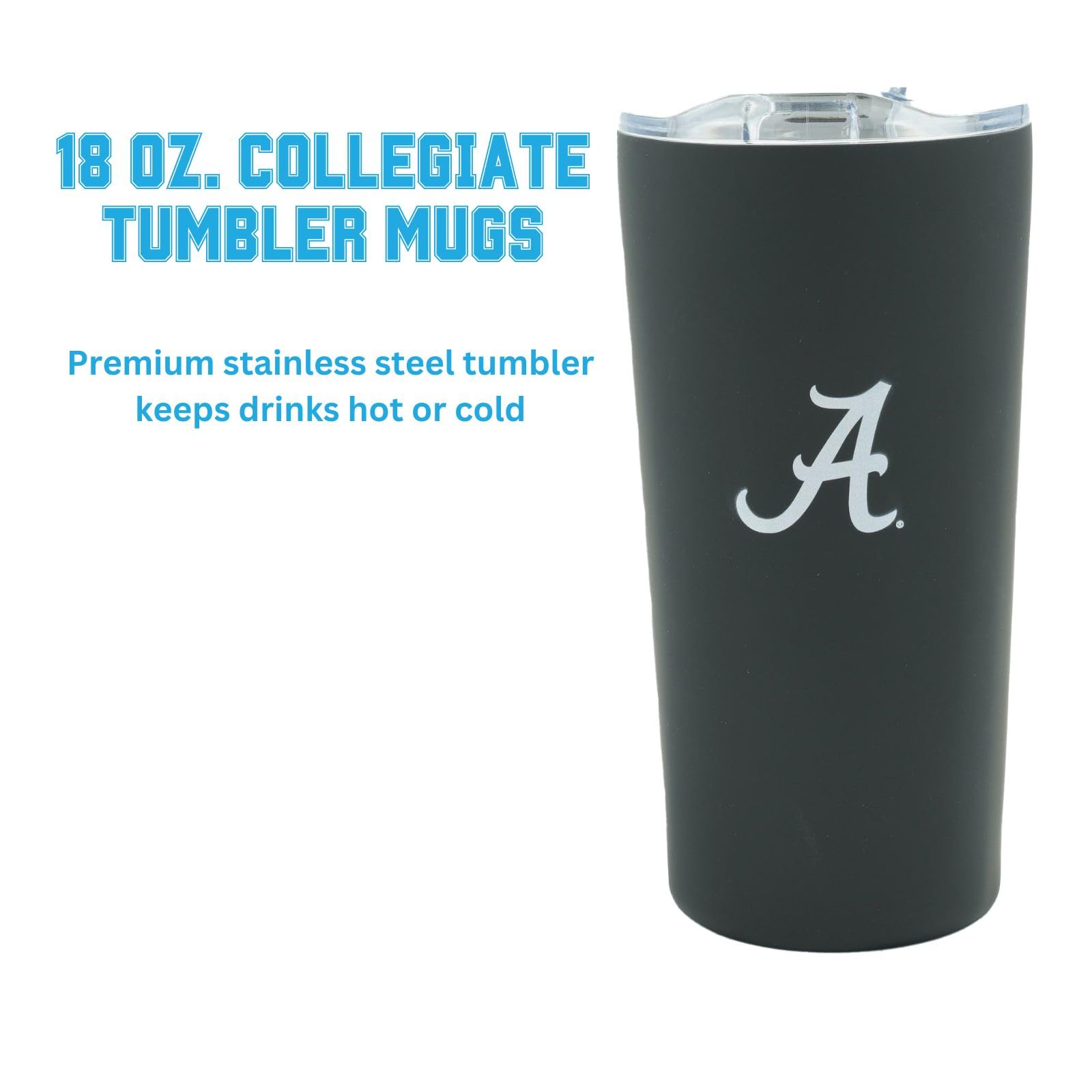 Offiziell lizenzierter Collegiate Edelstahlbecher – doppelwandiger, isolierter Reisebecher mit Schiebedeckel – 530 ml (Alabama-Logo, schwarz)