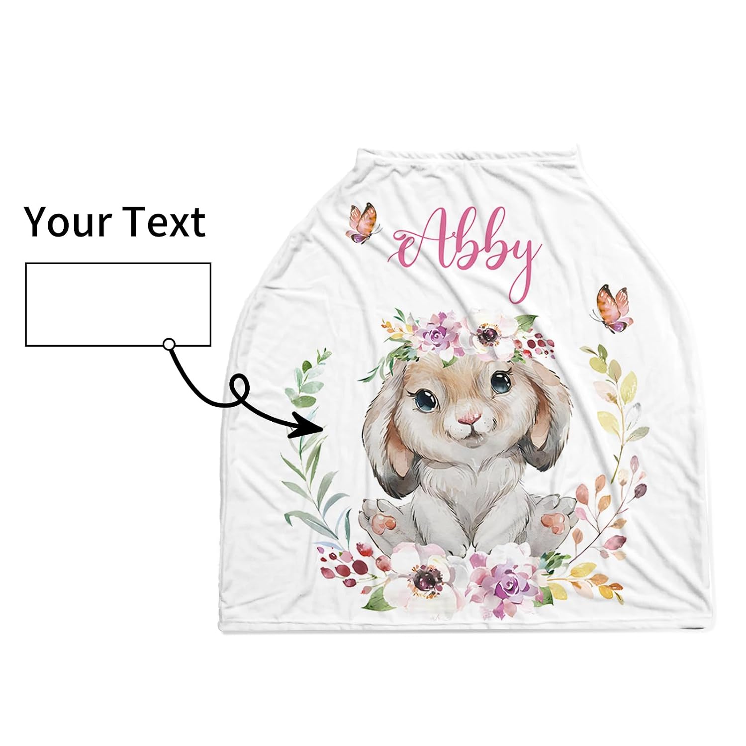 Personalized Baby Car Seat Cover Stroller Canopy: Custom Name Newborn Baby Boy Girl Elastic Rabbit Nursing Cover for Moms First Birthday Gift Animals(one Size)