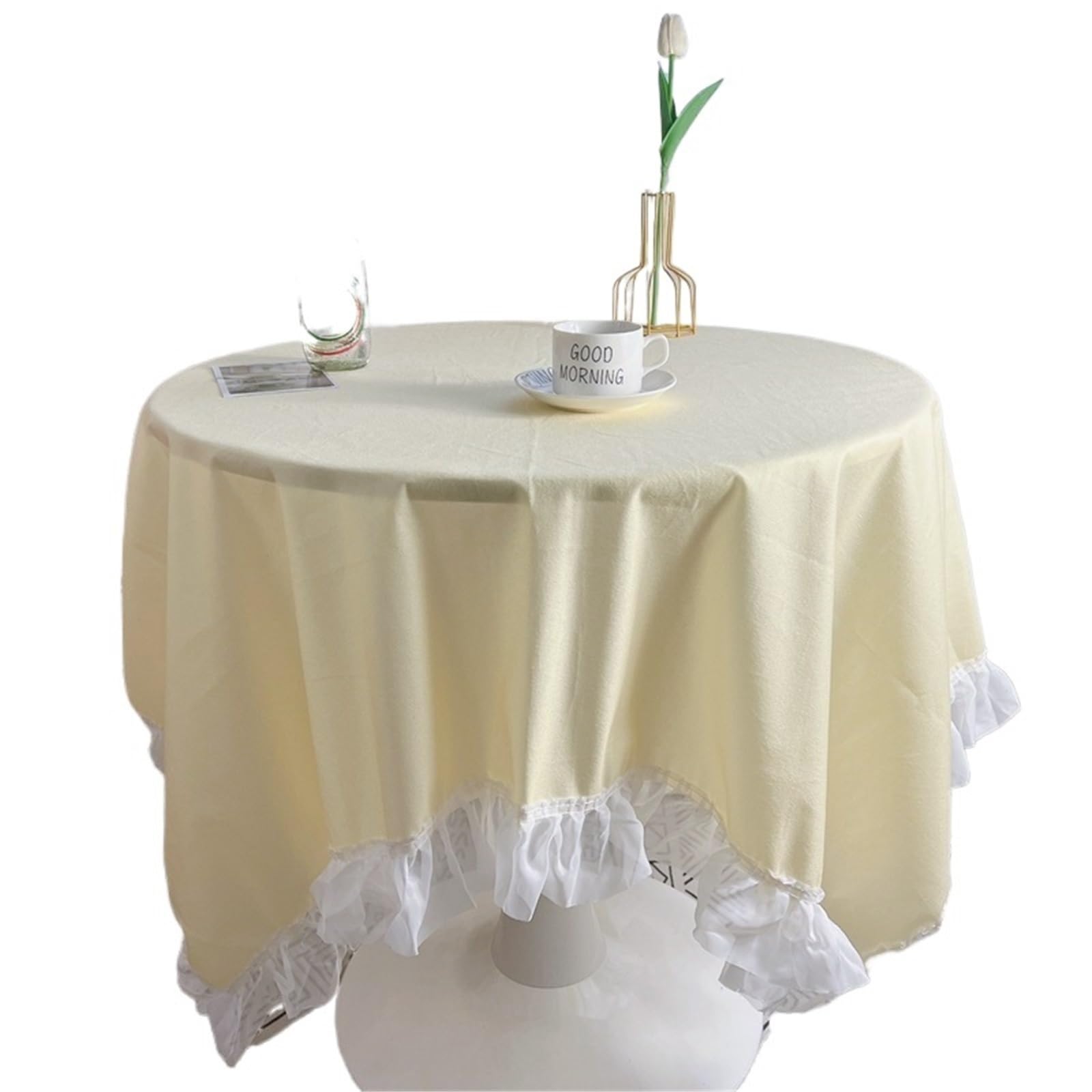 ZNTIHZ Solid Color Tablecloth Ruffle-like Lace Bedside Table Cover For Kitchen Wedding Dining Desktop Decor For Furniture Dresser(Yellow,90x150cm)