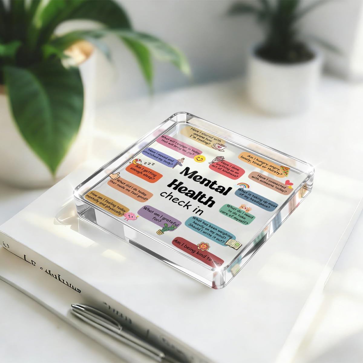 Mental Health Office Decor Desk Decor, Motivational Acrylic Sign, Inspirational Office Desk Accessories for Therapy Bedroom Table, School Counselor Sign CBT Therapist Anxiety Relief Gift, 4x4'' image 3