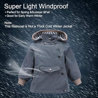 ACESTAR Boys Girls Waterproof Hooded Rain Jacket Kids Cotton Lined Rain Coat Toddler Windbreaker Spring Fall Raincoat