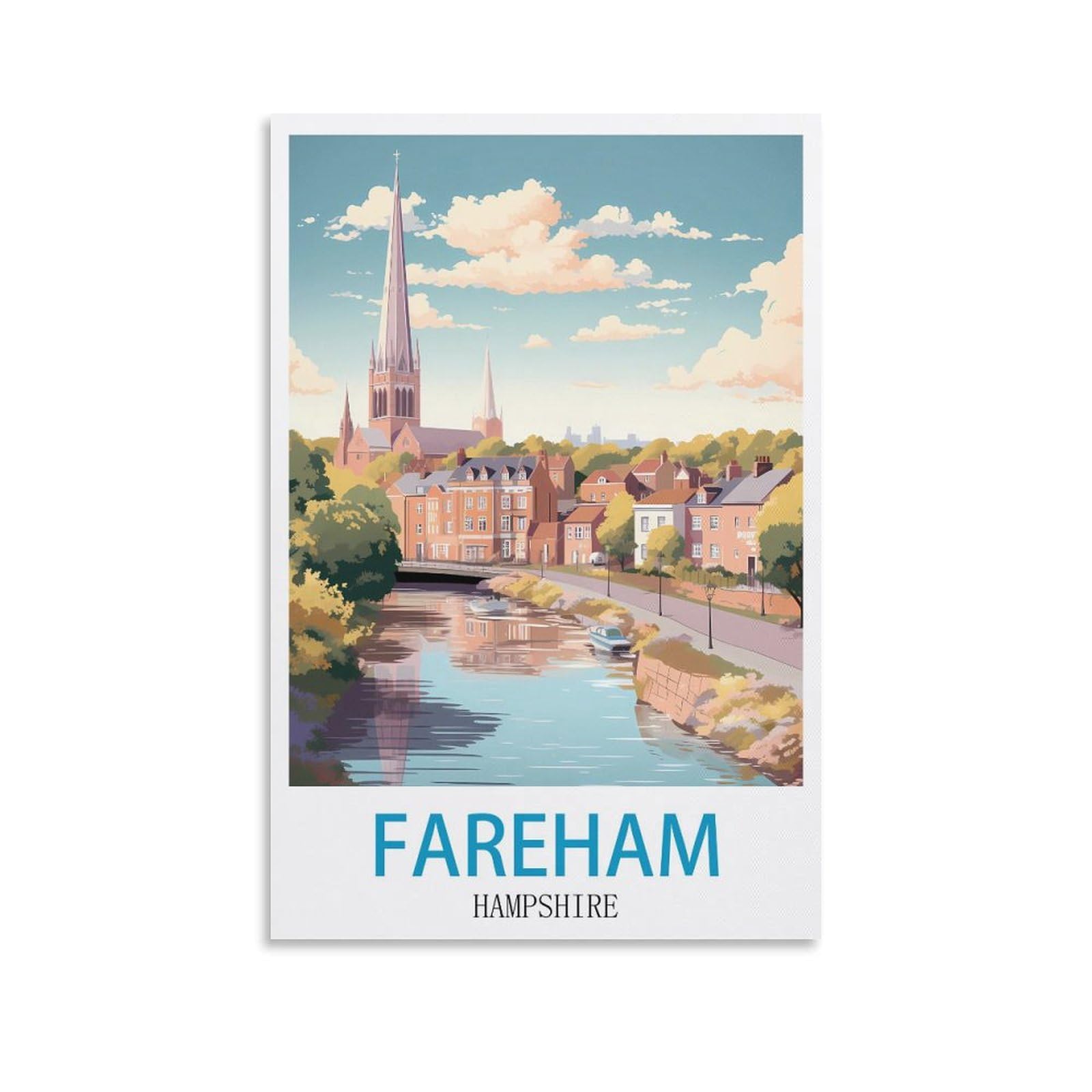 CEYHNO Fareham Hampshire Vintage Travel Posters 12x18inch(30x45cm) Canvas Art Poster And Wall Art Picture Print Modern Family Bedroom Decor