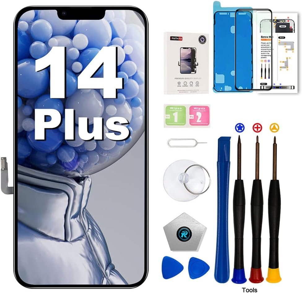 EFAITHFIX for iPhone 14 Plus Screen Replacement 6.7 Inch LCD 3D Touch Display Full HD Digitizer Frame Assembly (A2632 A2885 A2886 A2887 A2888) with Repair Tools Screen Protector Waterproof Adhesive