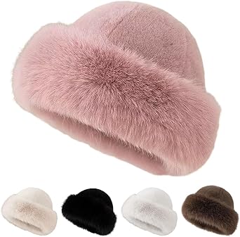 Womens Winter Faux Fur Bucket Hat, 2026 New Warm Plush Fluffy Furry Mink Hats Thick Fisherman Cap for Girls Women