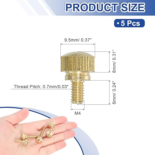 Miniatura 19 de uxcell 5 tornillos moleteados para el pulgar, pernos de hombro de latón M5 x 0.472 in, perillas de agarre escalonadas para PC, electrónicos