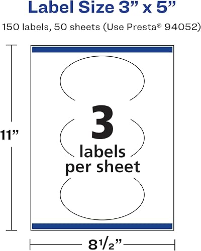 Miniatura 5 de Avery Etiquetas ovaladas impermeables duraderas con alimentación segura, 3 x 5 pulgadas, 150 etiquetas impermeables resistentes al aceite y al