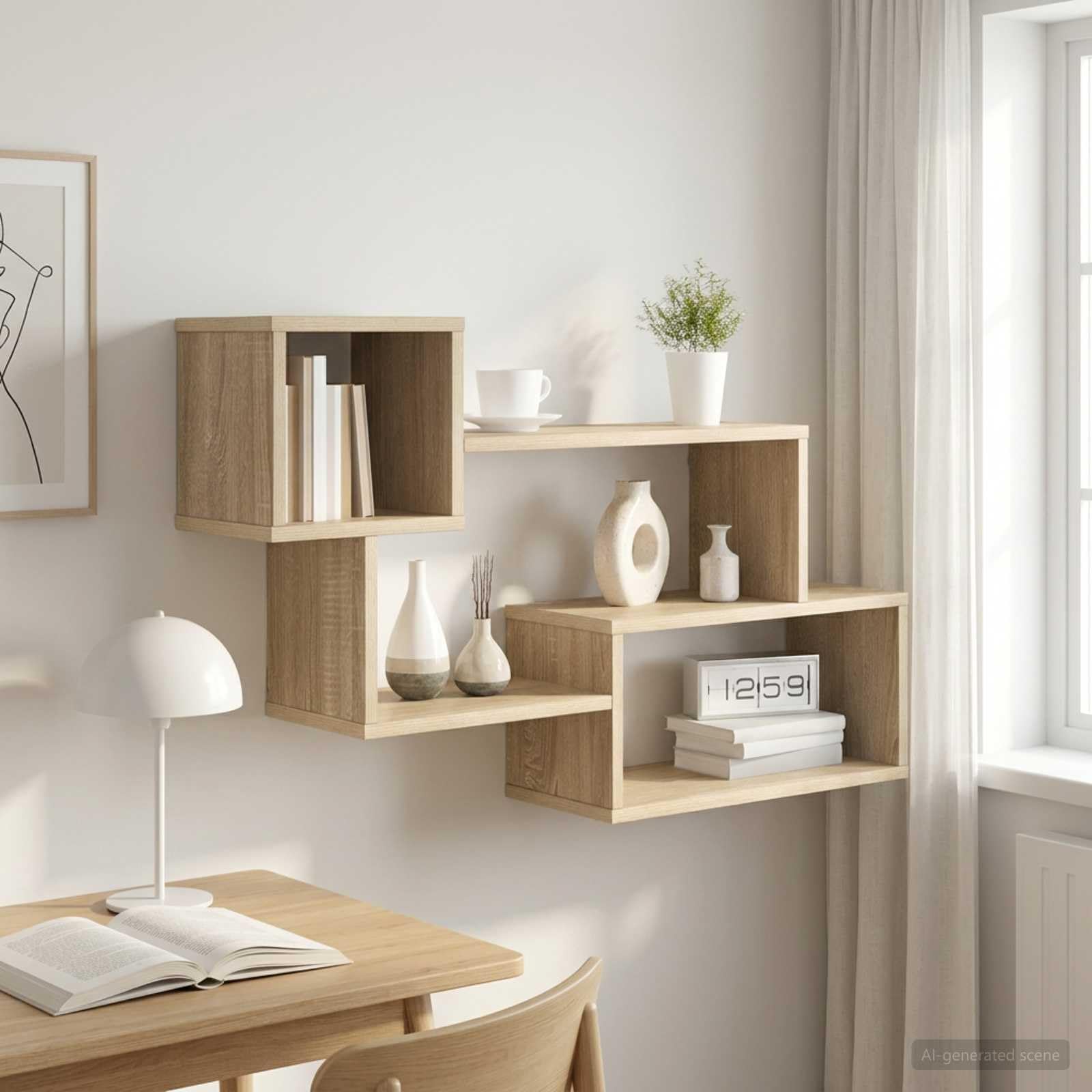 Estantería de pared de roble Sonoma, 87 x 20 x 55 cm, estantería flotante para salón, dormitorio, cocina, baño, pasillo, con capacidad de carga de 30 kg, duradera, estable, madera, metal